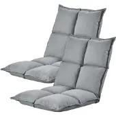 En.casa Fauteuil de sol 'Deinze' en lot de 2 réglable en 5 positions Chaise de sol rembourrée Gris clair