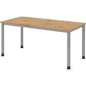 Hammerbacher Bureau 4 pieds rd.160x80cm chêne cendré/argenté