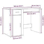 vidaXL Bureau noir imitation chêne, 100 x 49 x 74 cm