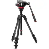 Manfrotto 502 Fluid Video Head Flat Base & 055 Video Carbon Fibre Tripod Argenté