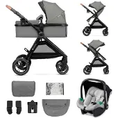 Kinderkraft Poussette ESME 2-en-1 jusqu'à 25 kg, système de voyage avec adaptateurs, grandes roues en TPE à suspension, livrée avec tous les accessoires, pliable et compacte, noir