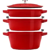 Staub Kochtopfset, 3-tlg | rund | Gusseisen | Kirsch-Rot