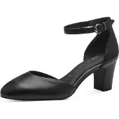 Tamaris Femmes Talon bloc amortissant en cuir 1-22401-42, Taille:38 EU, Couleur:Noir
