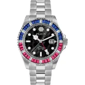 Philipp Plein Montre à affichage analogique bleu roi / rose / noir / argent