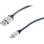 S-Conn USB Câble de charge USB A-ST vers USB Micro B-ST Jeans bleu 2,0m (14-50029)