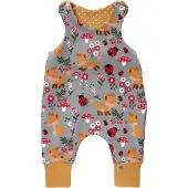 Land-Juwelen Barboteuse / body 'Waldtiere' safran / gris foncé / rouge / blanc