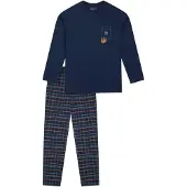 Schiesser Pyjama bleu foncé / orange