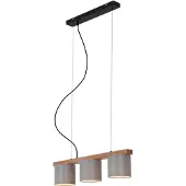 Briloner Lampe à suspendre LEUCHTEN RHON, 25 W, IP20, gris, métal-bois-tissu, excl. 3x E14, 65 x 15 x 136 cm