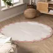 Rugaia Tapis rond lavable – Myrre Rose/Blanc | Ø 160cm | Rond | Pile courte