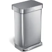Simplehuman Poubelle Rectangulaire à Pédale Acier Inoxydable Couvercle Gris 45L