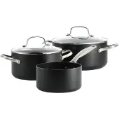 Greenpan Copenhagen 3-delige Pannenset met keramische antikleeflaag 16/18/20cm, Poêle + casserole, Noir