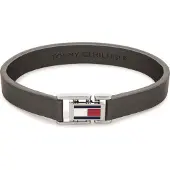 Tommy Hilfiger Šedý kožený náramek s ocelovým zapÃnánÃm 2790428, (Acier, Cuir)