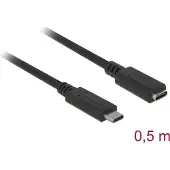 DeLOCK Câble d'extension USB - - USB-C (M) vers USB-C (F) - 50 cm - USB 3.1 Gen 1 - Noir