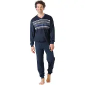 Hajo Pyjama long marine / bleu ciel / bleu foncé / blanc