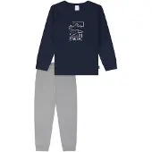 Schiesser Pyjama 'Boys World' bleu marine / gris chiné