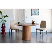 PIB Table ronde en bois teinte noyer 6 personnes Ligna