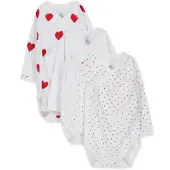 Petit Bateau Body m/l - 3 Pack - Blanc av. Cœurs - - 3 mois - Body M/L