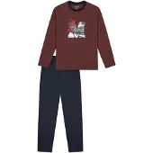 Schiesser Pyjama 'Nightwear' bleu foncé / bourgogne
