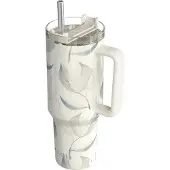 Quokka Gobelet Isotherme 1200 Ml Avec Paille Au Décor Feuillage Coton Blanc