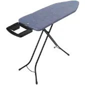 Brabantia Table à repasser C, 124 x 45 cm, plateau de rangement solide pour le fer à repasser, cadre noir de 25 mm, bleu denim