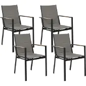 Beliani Lot de 4 chaises de jardin, structure en aluminium noir, coussins d'assise, design moderne