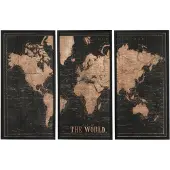 J-Line Triptyque mappemonde en bois noir et marron