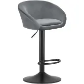 Leobert Tabouret De Bar - - East - Velours Gris/Base Noire - 53 X 46 X 81-103 Cm