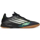 Adidas F50 League Indoor, couleur noire, détails argentés métallisés et jaune citron, taille EU 46