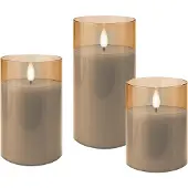 Goobay 3er-Set LED-Echtwachs-Kerzen im Glas, gold-transparent (3x)