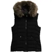 Superdry Femme Veste Sans Manche en Fausse Fourrure à Capuche Fuji Noir Taille: 38