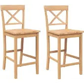 vidaXL Tabouret de bar 2 pcs. bois massif naturel arbre à caoutchouc