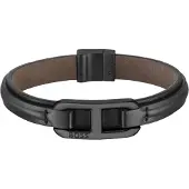 BOSS Bracelet en cuir superposé avec lien métallique noir logoté