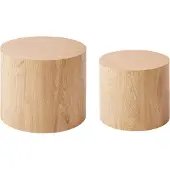 Beliani Ensemble de 2 tables basses marron clair MDF forme ronde différentes tailles salon moderne style Japandi
