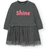 Boboli Fleece Combined Long Sleeve Dress Gris 6 Years Fille