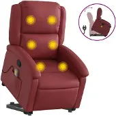 vidaXL Fauteuil de massage avec releveur vin rouge similicuir