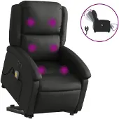 vidaXL Fauteuil de massage avec releveur Électrique Noir Cuir véritable