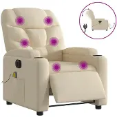 vidaXL Fauteuil de massage électrique Crème Tissu