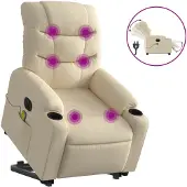 vidaXL Fauteuil de massage électrique avec releveur Crème Tissu