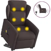 vidaXL Fauteuil de massage électrique avec releveur Tissu marron foncé