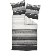Janine linge de lit en lin fin 2 pièces housse de couette 155 x 220 cm taie d'oreiller 80 x 80 cm Davos 6481-08 platine graphite