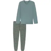 Schiesser Pyjama long 'Casual Essentials' gris / pierre / vert clair
