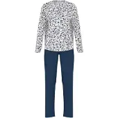 Mey Pyjama 'Soft Leo' beige / bleu néon / bleu foncé / blanc naturel