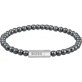BOSS Bracelet à perles hématite avec fermoir logoté