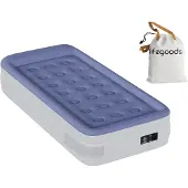 LifeGoods Airbed - 1 personne - avec pompe intégrée - sac de transport et kit de réparation inclus - blanc/bleu
