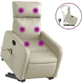 vidaXL Fauteuil de massage avec releveur Crème Similicuir