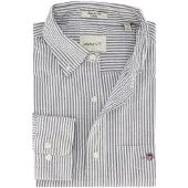 Gant pour homme. 3000230 Chemise Oxford à coupe régulière, rayures fines bleues (L), Casuel, Coton, Classique, Manche longue