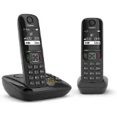 Gigaset AS690A Duo, Téléphone analogique/DECT, Casque sans fil, Haut-parleur, 100 entrées, Identification du nom et de l'appelant, Noir
