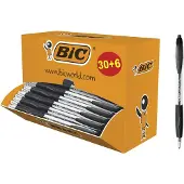 BIC Atlantis Classic, Clip-on stylo bille rétractable, Rechargeable, Noir, 36 pc(s) (36x)