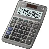 Casio Calculatrice de bureau MS-100FM, 10 chiffres, écran LCD, calcul de taxes, calcul de bénéfices, fonctionnement sur piles/solaire, L 101 x H 148,5 mm, couleur métal