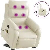 vidaXL Fauteuil de massage avec releveur Crème Similicuir